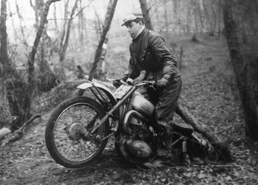 Brian riding the Stag Trial in 1961