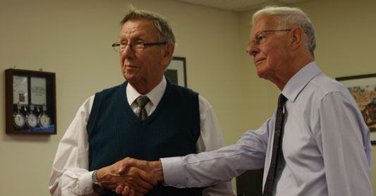 Brian (left) receiving his Medal of Honour at ACU HQ in 2016. Pic: Jennie Jones