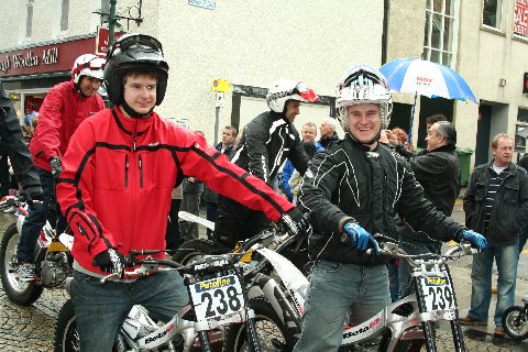 Grins all round at the 2008 parade: John and David Luff